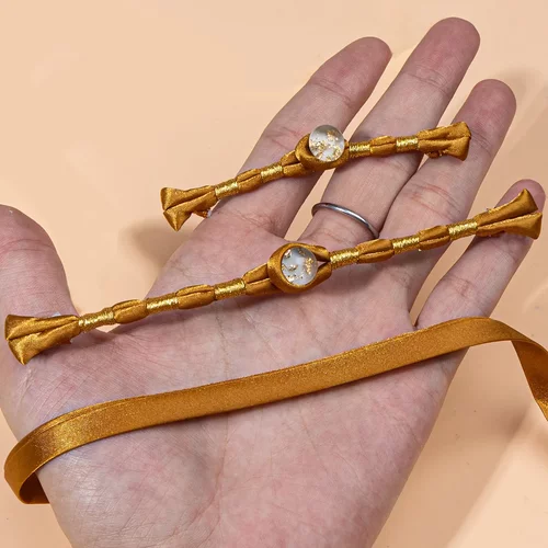 新中式盘扣手工编织绕金箔珠金线一字扣长尾布扣国风旗袍装饰纽扣