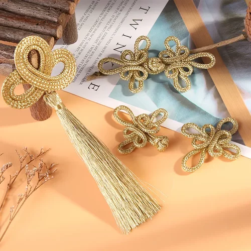 旗袍汉服流苏盘扣金丝蜻蜓三叶吊穗手工扣复古轻奢洛丽塔装饰扣子