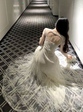 【一罐杏仁桃】法式白色蕾丝连衣裙女夏修身收腰显瘦度假风长裙