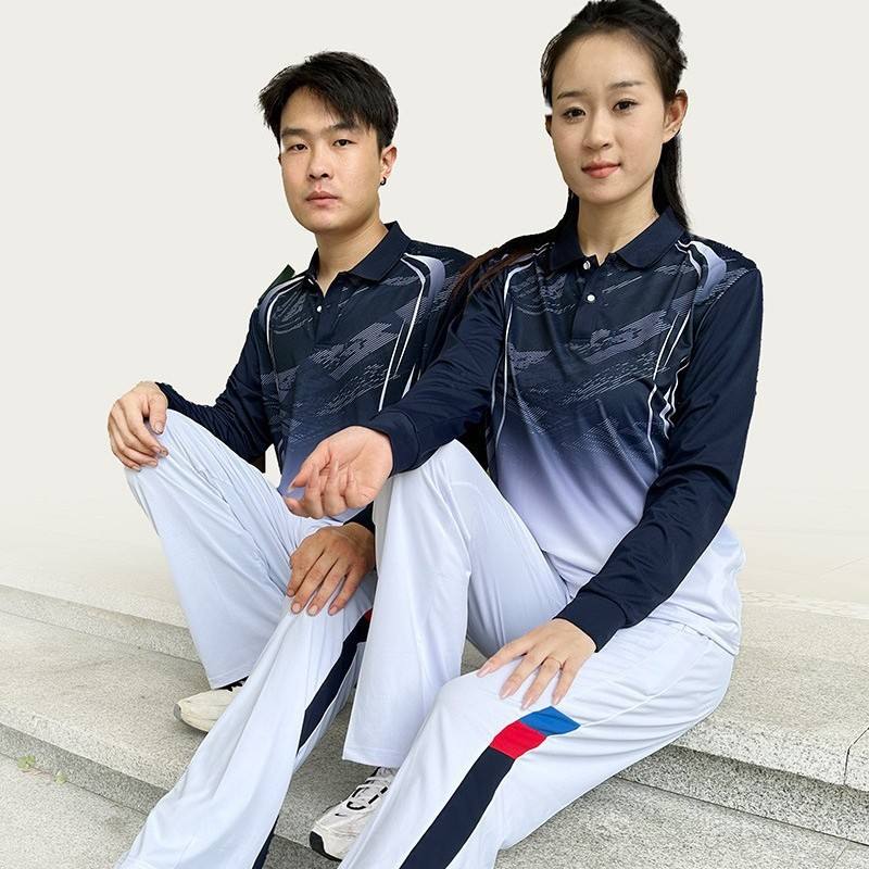 新款 端夏季薄款长袖长裤健身套装运动会出场服初中高中生训练服