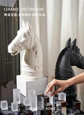 HERMOSO 马头骑士Knight陶瓷马摆件客厅玄关办公室桌面电视柜乔迁