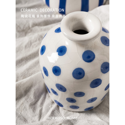 HERMOSO 迪娜手绘波点陶瓷花瓶摆件客厅插花干花田园桌面玄关阳台