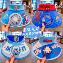 卡通儿童防晒帽带风扇大帽檐防紫外线宝宝遮阳帽子男童空顶帽凉帽