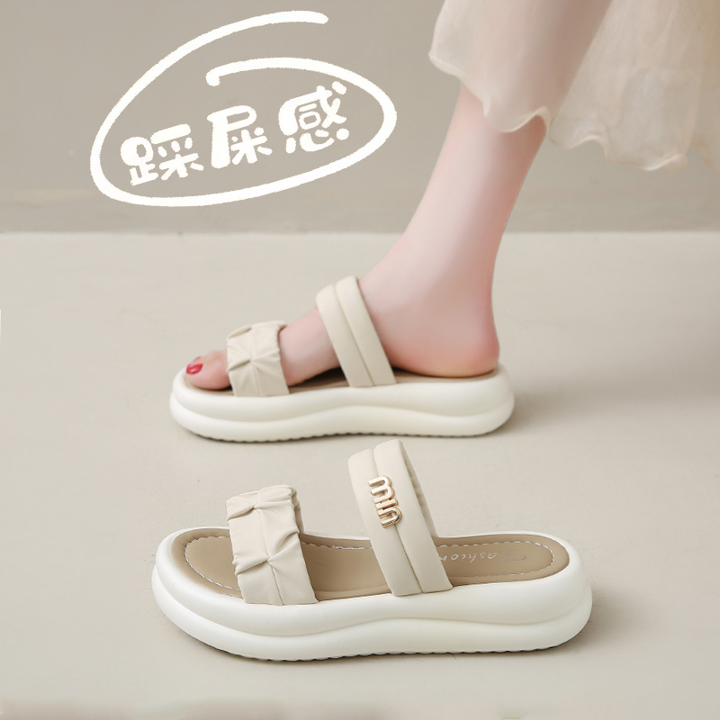 拖鞋女夏季外穿2025新款高级感配裙子百搭防水防滑厚底一字凉拖鞋