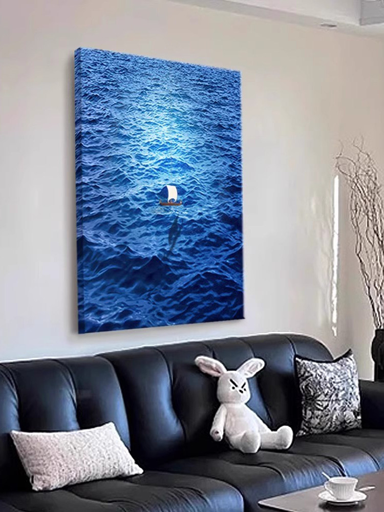 一帆风顺小船海景客厅装饰画蓝色大海玄关挂画现代简约高级感壁画,家居饰品,现代装饰画,淘宝优惠券,粉丝福利购,淘宝优惠卷