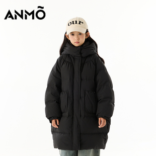 新品 休閑純色保暖厚實中大童羽絨外套 羽絨服冬季 ANMO安墨女童長款