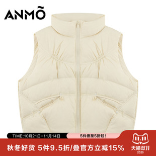ANMO安墨羽绒马夹冬季 纯色休闲气质保暖中大童羽绒上衣百搭 新品