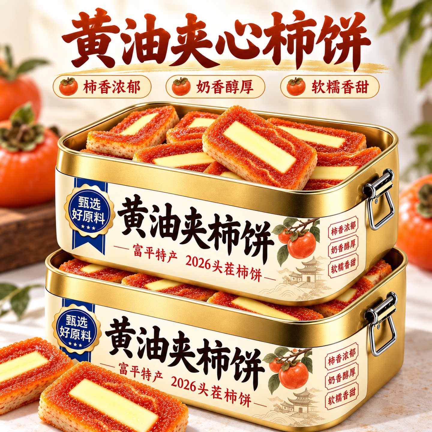 富平特产爆浆流心黄油柿饼