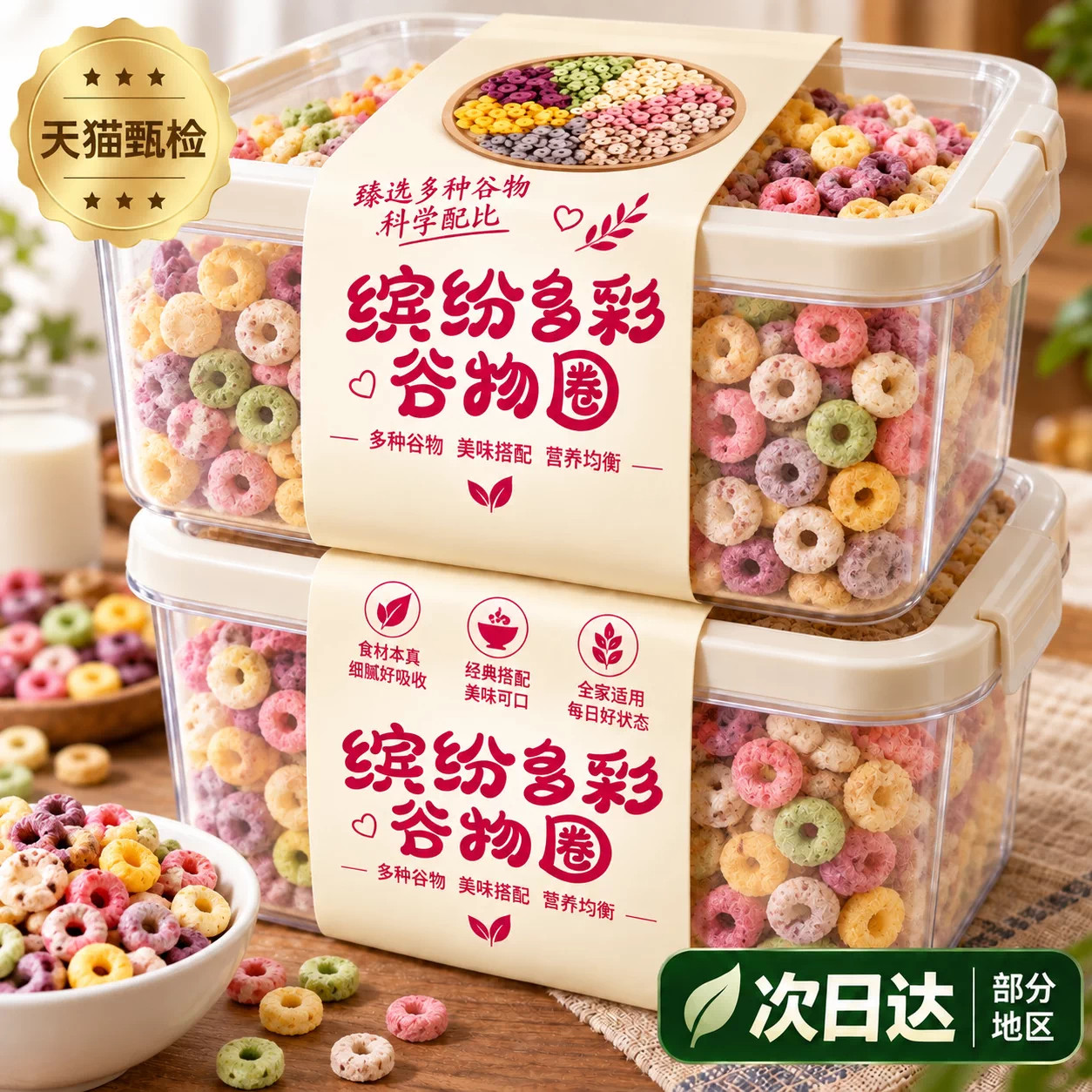 缤纷多彩非油炸谷物圈麦片燕麦片