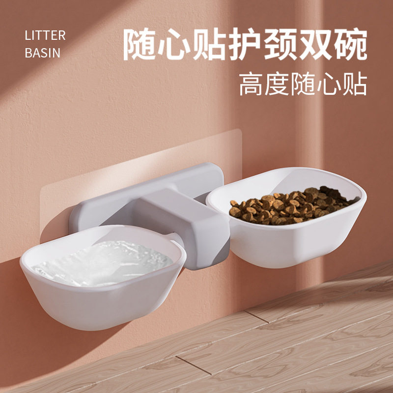 新款防打翻悬挂式宠物双碗套装|