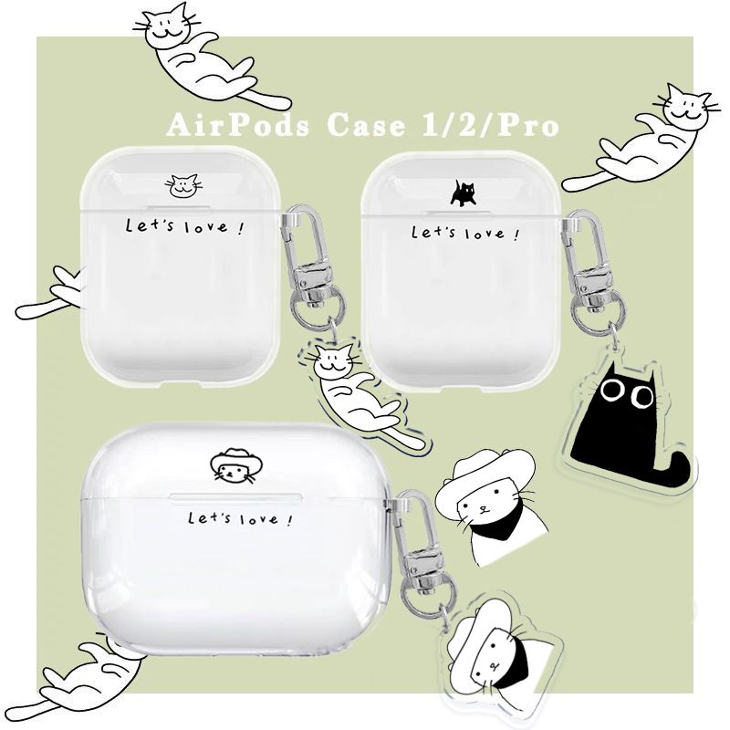 小众线条猫咪airpodspro2三四代二代3原创小众无线蓝牙耳机保护套可爱透明软壳