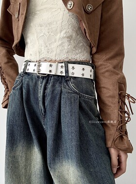 美式千禧风y2k白色腰带亚文化复古辣妹个性装饰皮带女百搭牛仔裤