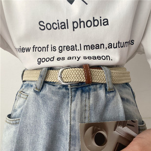 腰带女士装 带男百搭学生牛仔裤 饰 休闲松紧裤 免打孔编织皮带女细款