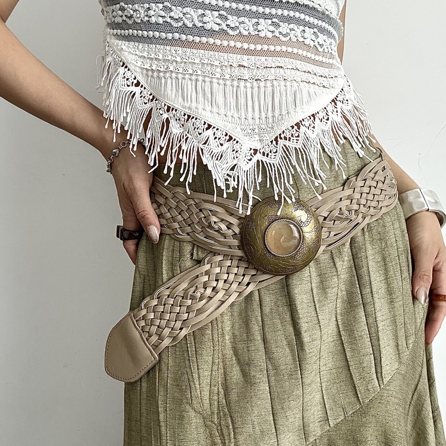 编织挂钩腰带女款配裙子大衣腰封