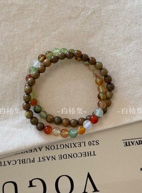 “琥珀林”双层玛瑙檀木串珠手链