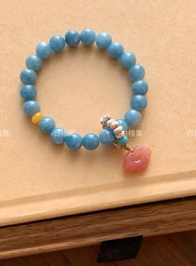 「琉璃湛蓝」新中式蓝玉髓串珠手链小众设计感粉玛瑙如意吊坠手串