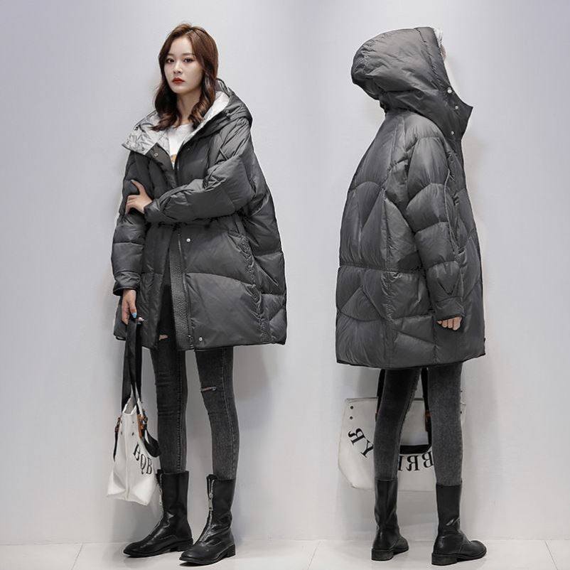 鸭鸭茧型羽绒服名牌白鸭绒2021年新款女大码宽松中长