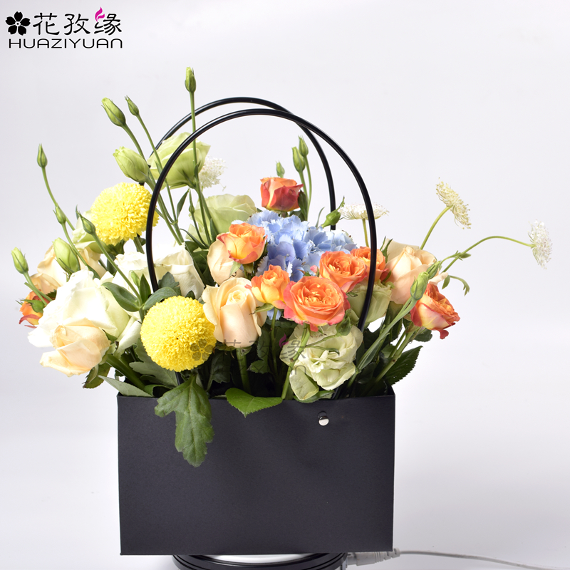 防水牛小皮鲜j花手提袋鲜花包装袋插花蓝纸花束包装盒花艺礼品