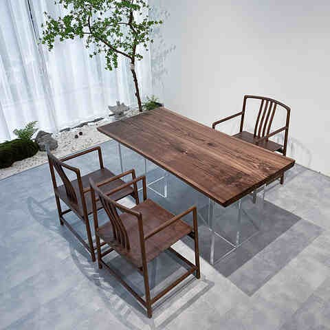 北美黑胡桃木实木大板茶桌茶台茶板原木老板办公总裁桌整板书桌子