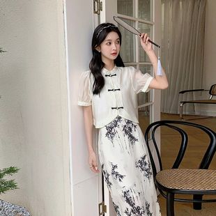 新中式 早秋穿搭潮 气质复古新中式 国风连衣裙气质淑女温柔优雅小衫