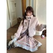 冬日氛围感小众假两件羊羔毛外套女冬季 新款 甜美减龄百搭保暖大衣