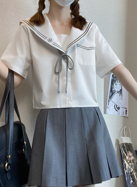 原创刺绣短袖衬衫关西襟jk制服