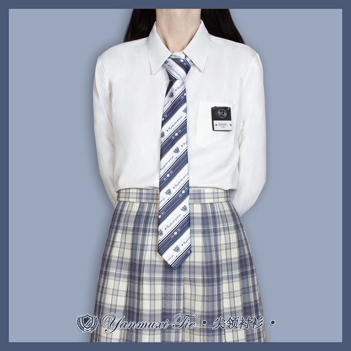 【颜沐溪】JK制服长袖基础款角襟丸襟衬衫 黑白尖领圆领女款衬衫