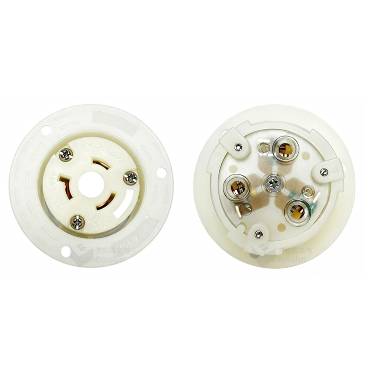 直供NEMA L8-20P美规工业插座 20A 480V暗装法兰式插座