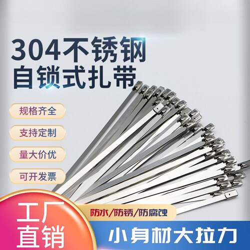 东固304不锈钢扎带6.3*250自锁白钢绑带扎丝线束电线束线