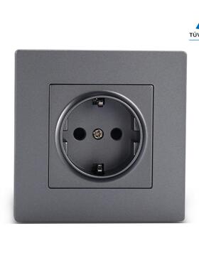 灰色CE欧标欧规插座86型德插16A墙壁插座wall switch 单双控250V