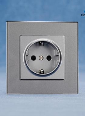 灰色CE欧G钢化玻璃86型德插16A墙壁插座french socket开关单双控