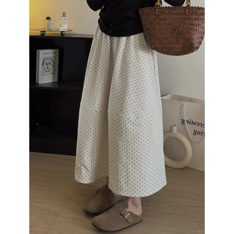 半糖温柔衣馆小个子白色波点半身裙大码胖mm显瘦高腰拼接裙梨形身
