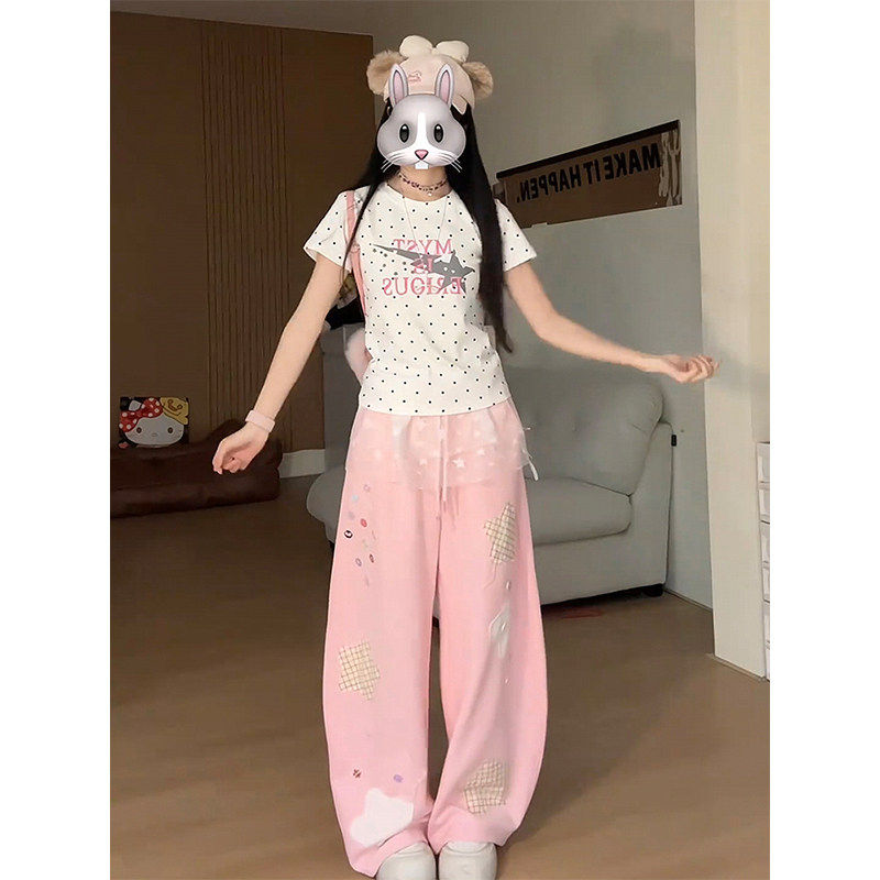 半糖温柔衣馆小个子波点正肩短袖t恤女夏季修身显瘦百搭设计感小