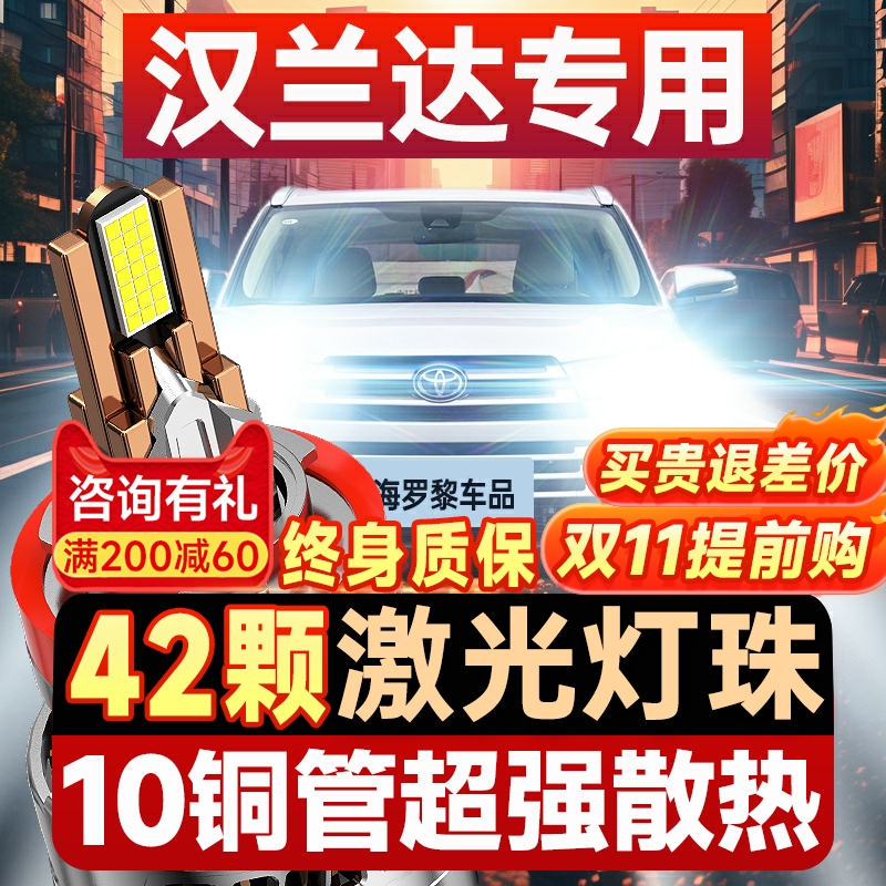适用07-21款汉兰达LED大灯远光近光雾灯车灯丰田汽车改装激光灯泡
