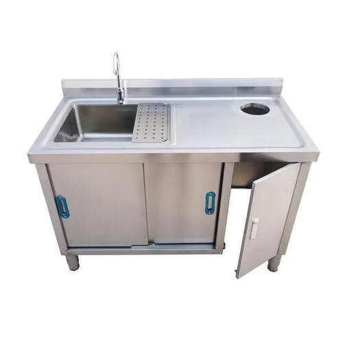 切水果操作台奶茶店杀鱼台小吃商用工作台带水池带垃圾孔不锈钢柜
