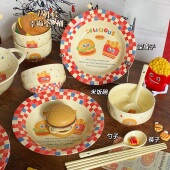 汉堡薯条家用陶瓷盘套装 餐具宿舍可爱高颜值餐盘饭碗勺子筷子