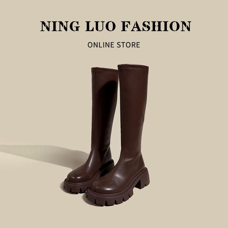 NINGLUO SUPER THIN LEGS ELASTIC SKINNY BOOTS HIGH BOOTS WOMENS THIN AND TALLER TEMPERAMENT KNIGHT BOOTS