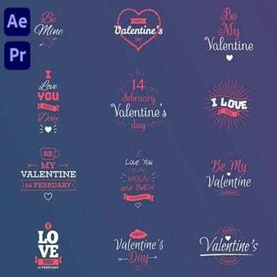婚礼浪漫情人节文字标题动画AE/PR模板Valentine’s Day Titles