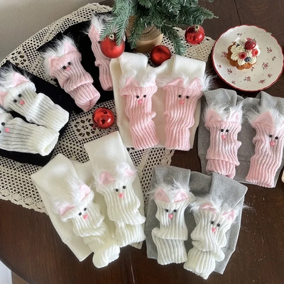 hotmoon设计师款圣诞粉喵袜套假两件加绒加厚女儿童宝宝打底裤袜
