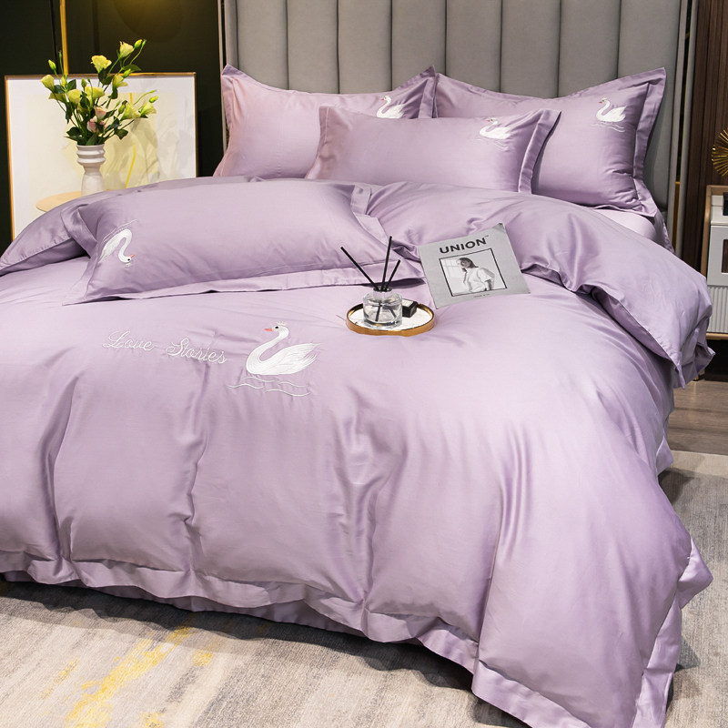 A类100支长绒棉四件套纯棉全棉高级感轻奢床上用品被套床单笠三件