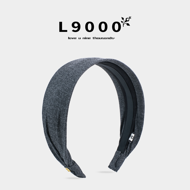 【复古灰色针织宽边发箍女】