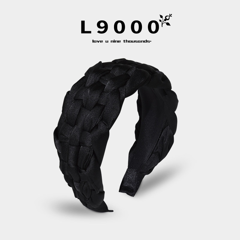 L9000/麻花编织头颅高发箍女2026新款缎面轻奢风高端头箍黑色发饰