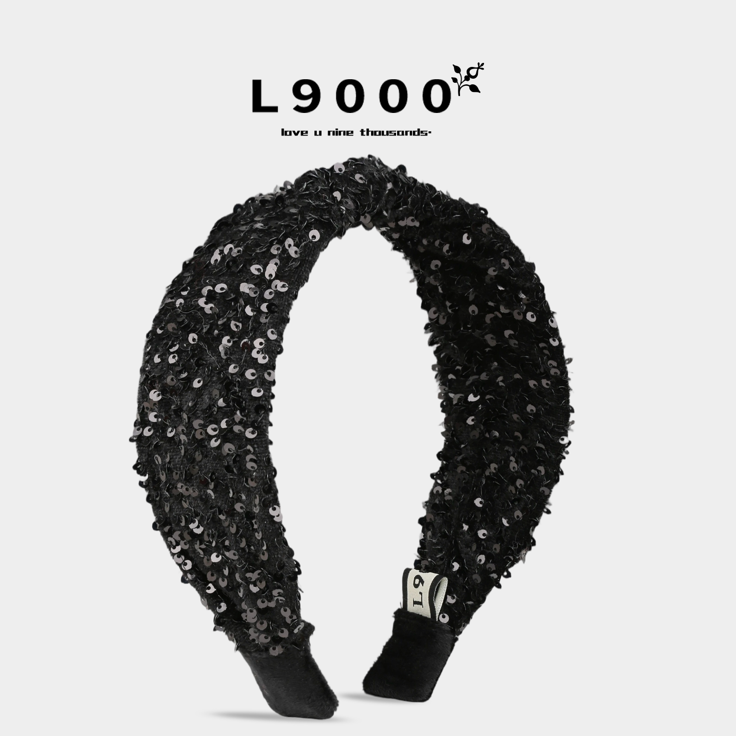 L9000/高级感黑色亮片宽边发箍女打结增高颅顶显脸小发卡晚宴头饰