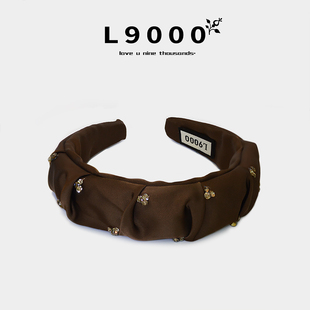 显高颅顶褶皱缎面发箍高端重工水晶奢华显脸小头饰女高级感 L9000