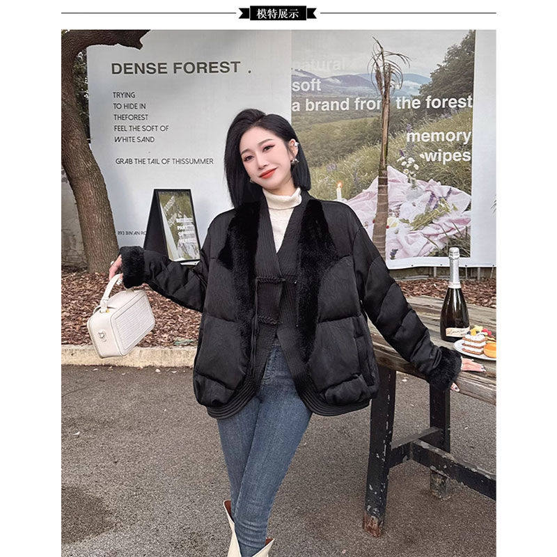 中国风拼接盘扣羽绒服女