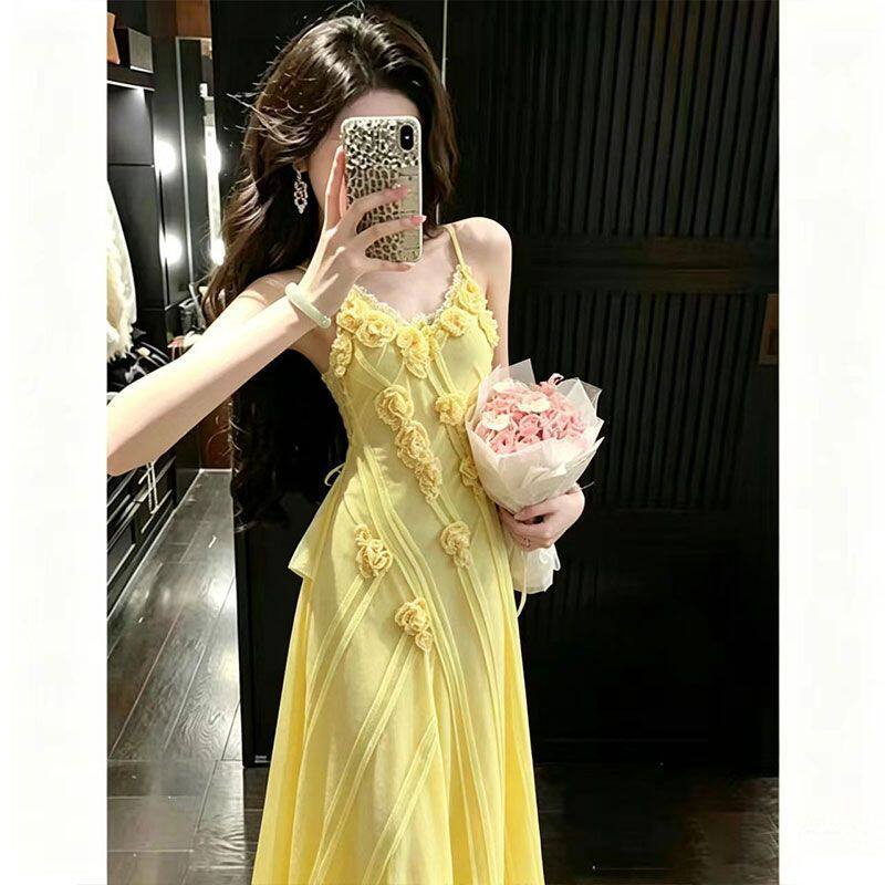 黄色法式纯欲风立体花朵