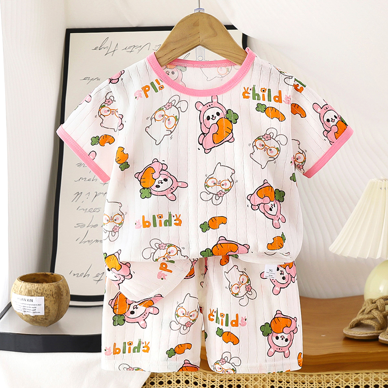 童装女装婴幼儿衣服儿童短袖套装全棉夏季薄款家居睡衣男宝宝夏装