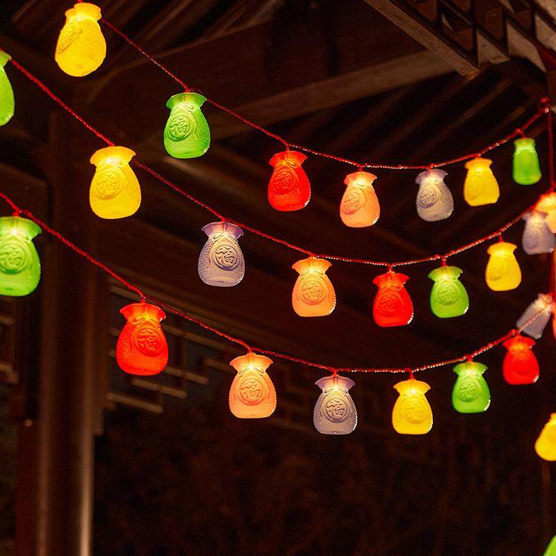 新年春节家用过年福袋led福字红灯笼装饰布置挂灯彩灯闪灯串灯