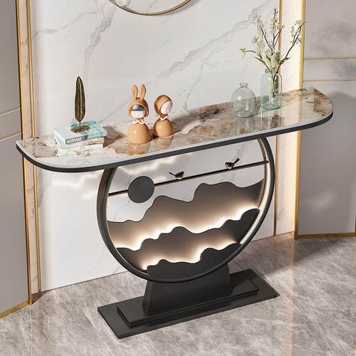 热卖新中式靠墙现代简约玄关桌家用入户过道岩板端景台发光条案