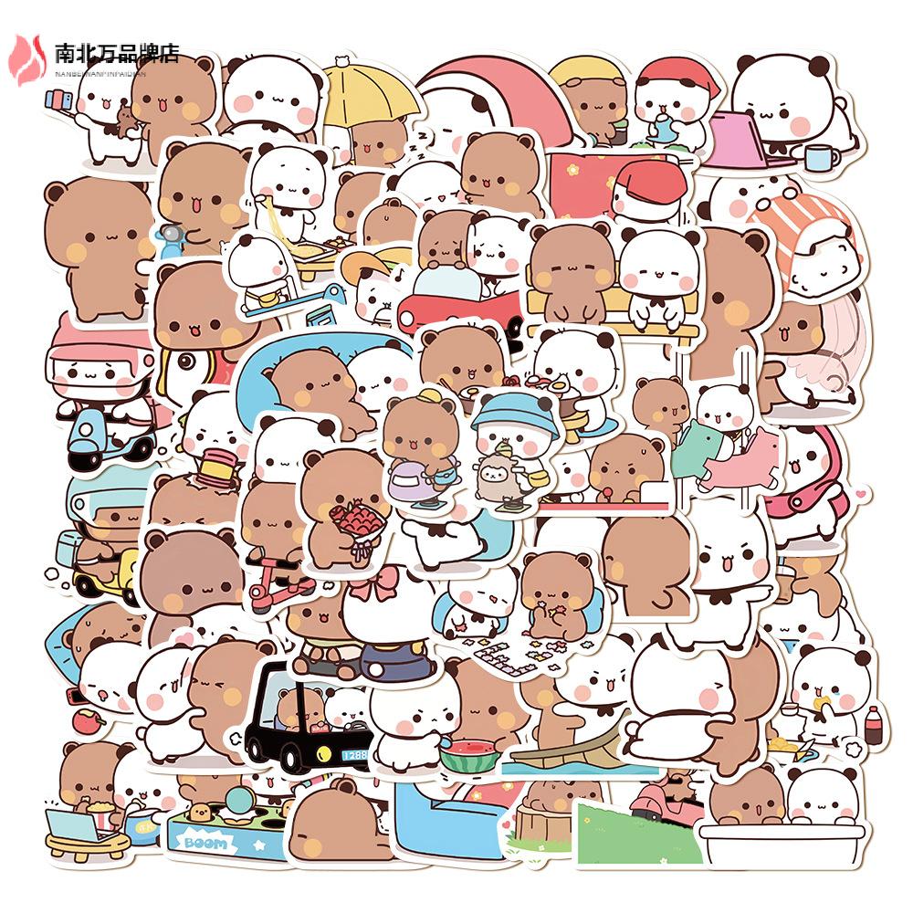 50张小熊猫一二和步步贴纸笔记本电脑手账本手机壳保温杯装饰贴画